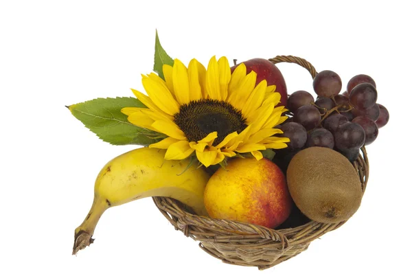 Cesta de frutas decorada con girasol — Foto de Stock