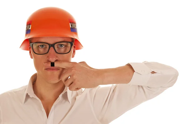 Homme avec casque allemand et moustache — Photo