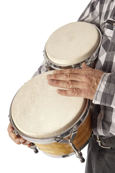 L'uomo che gioca a bongo sotto il braccio — Foto Stock