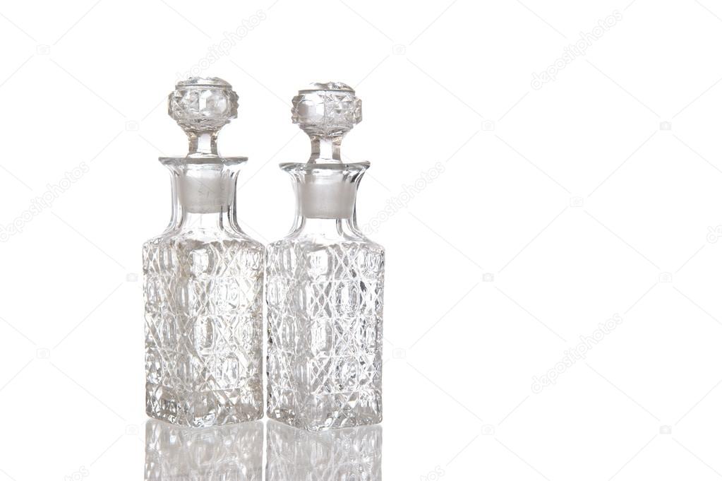 Two decorative glass vinegar carafe