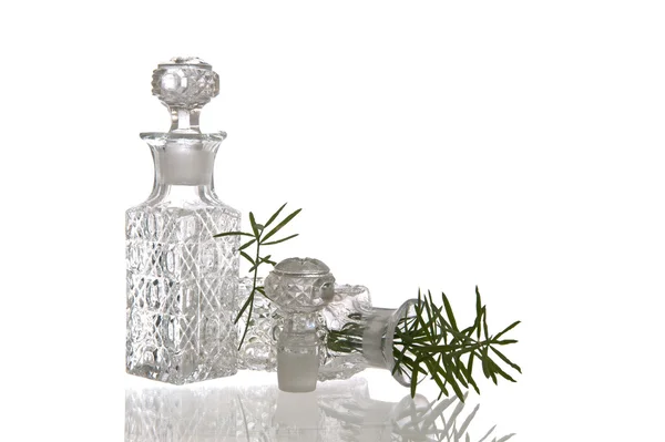 Two decorative glass flasks with plugs — Stock Photo, Image