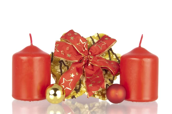 Soubor cookie vánoční stuha koule svíčky — Stock fotografie
