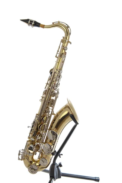 Saxofone tenor dourado com válvulas de prata — Fotografia de Stock