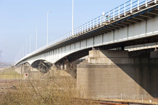 Masten der Autobahnbrücke über den Fluss — Stockfoto