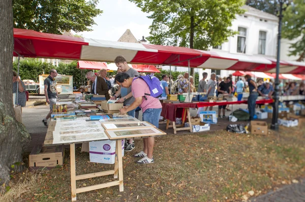 The Deventer book market in the Netherlands on August 3, 2014 (engelsk). Bulevarden var full av folk som lette i bodene. . – stockfoto