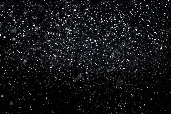 Viele Schneeflocken Unschärfe Auf Schwarzem Hintergrund Schneefallschicht Für Die Wintergestaltung — Stockfoto