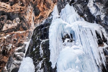 Frozen Waterfall in the Butakovsky gorge in the vicinity of the city of Almaty in Kazakhstan.