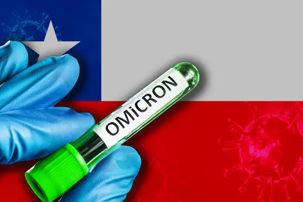Ξέσπασε Επιδημία Όμικρον Στη Χιλή Ένα Χέρι Ένα Μπλε Λαστιχένιο — Φωτογραφία Αρχείου