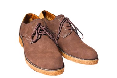 Casual brown shoes with laces on a white background