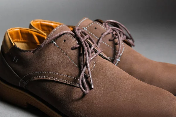 Zapatos Cordones Cuero Marrón Para Hombre Con Interior Cuero Naranja —  Fotos de Stock