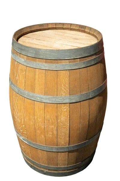 Old Wooden Wine Barrel Grey Rings Isolated White Background — Stockfoto