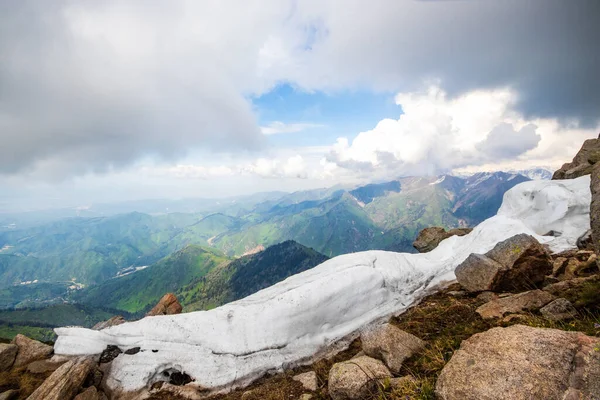 Global Warming Melting Glaciers Mountain Peaks Copy Space — Stok fotoğraf