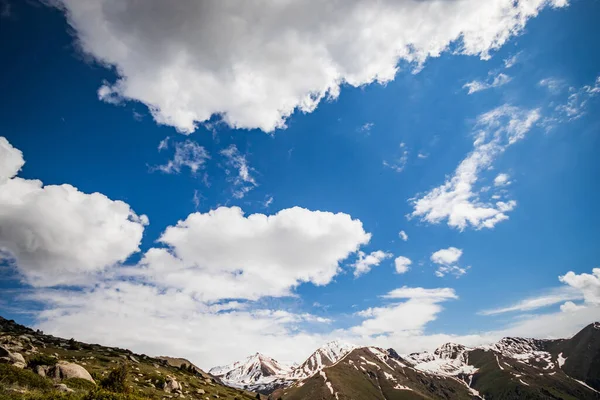 HDR photo of mountain range with big cloudy sky.