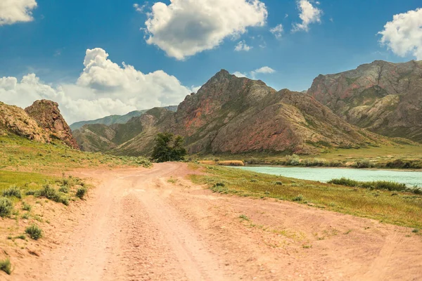 Road Ili River Tract Tanbaly Tas Almaty Region Kazakhstan — Zdjęcie stockowe