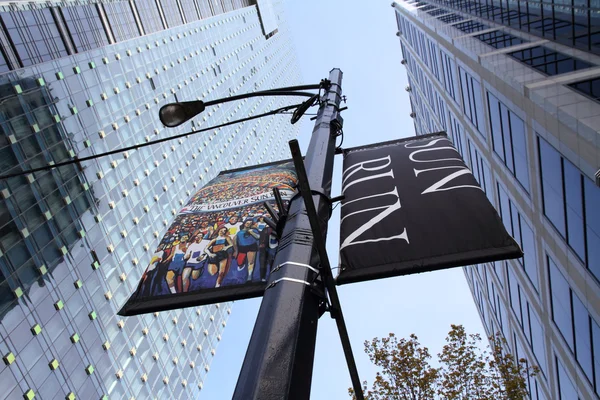 Vancouver Sun Run Street Banners between Sky Scrapers