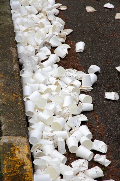 Discarded Paper Water Station Cups from a Race — Stock Photo, Image