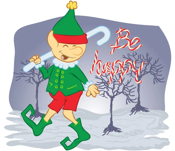 Illustratie vector van cartoon leuke kerst elf — Stockvector