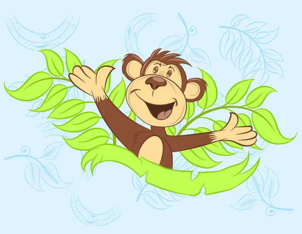 Ilustración vector mono feliz con hojas . — Archivo Imágenes Vectoriales