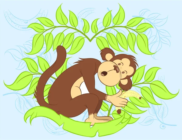 Ilustración vector mono feliz con hojas . — Archivo Imágenes Vectoriales
