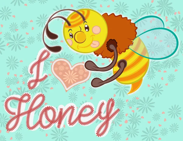 Ilustración vector abeja linda con flores con fondo — Archivo Imágenes Vectoriales