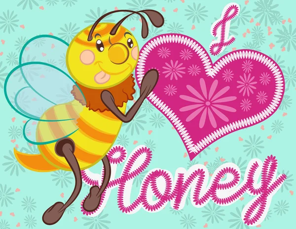 图矢量可爱的蜜蜂与花朵与背景 — 图库矢量图片