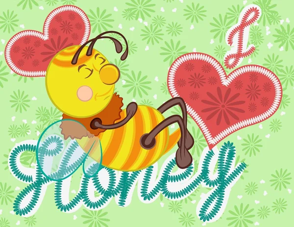 Ilustración vector abeja linda con flores con fondo — Vector de stock