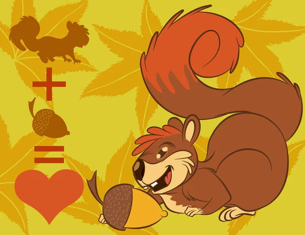 Illustration vector of cute cartoon squirrel sneak up to nuts. — Stock Vector
