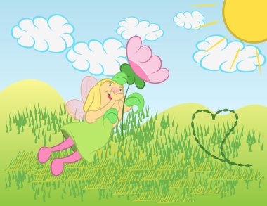 illüstrasyon vektör çiçek ile şirin peri