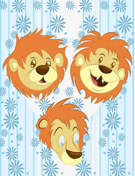 Illustration vector of postcard cute lion with background of flowers — Stock Vector