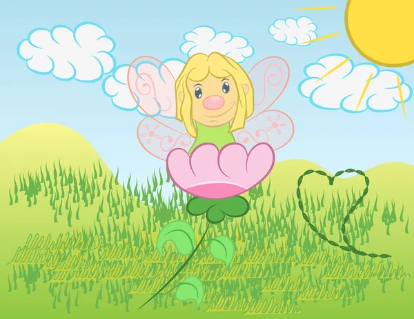Illustration vecteur de fée mignonne avec fleur — Image vectorielle
