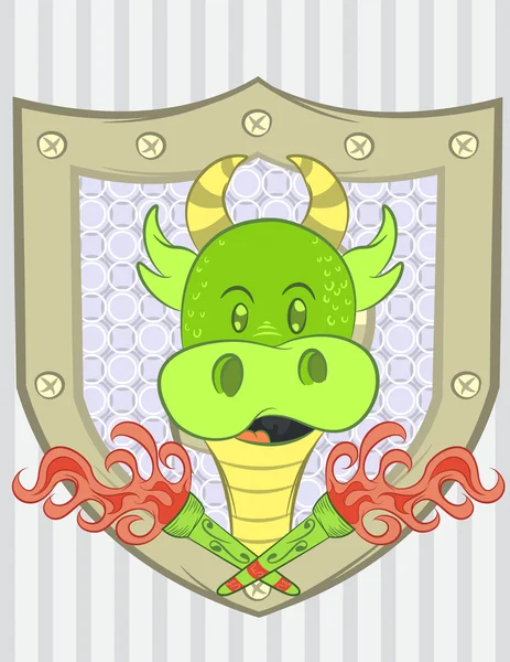 Vetor de ilustração de pequeno dragão verde com fundo — Vetor de Stock