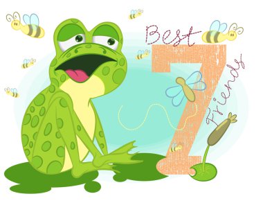 küçük kurbağa wifht arı illüstrasyon vektör.