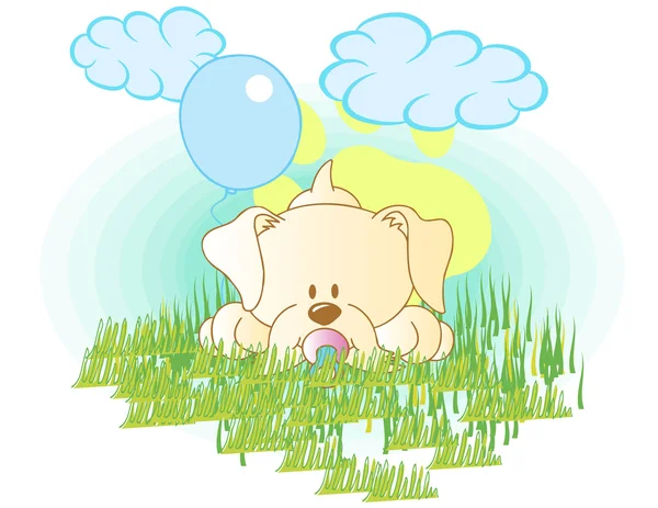 Illustratie vector van schattige hond met ballon en wolken. — Stockvector