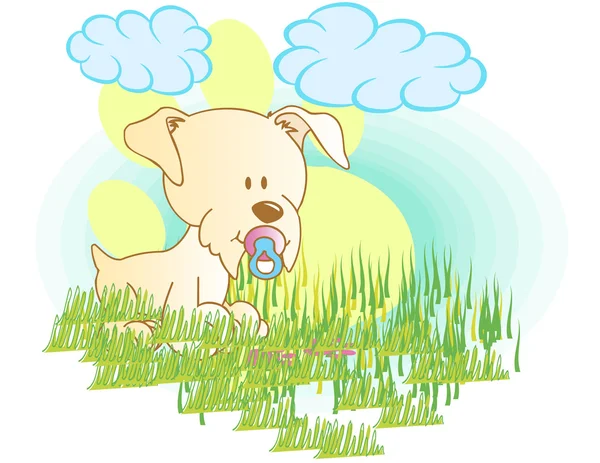 Illustration vecteur de chien mignon avec ballon et nuages . — Image vectorielle