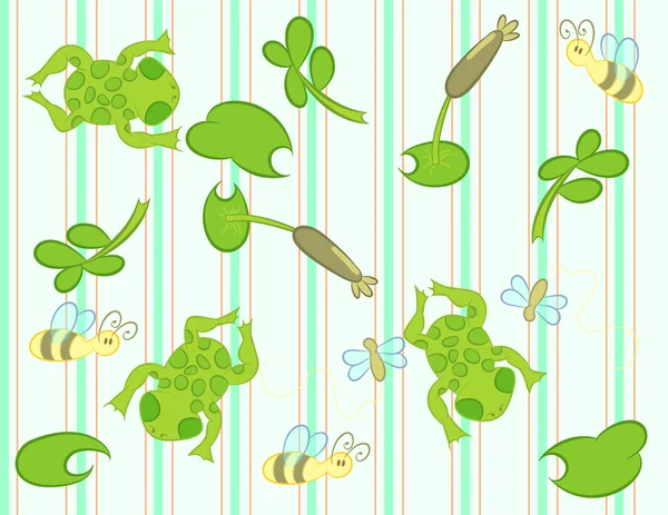 Ilustración vector de rana pequeña wifht abejas . — Vector de stock