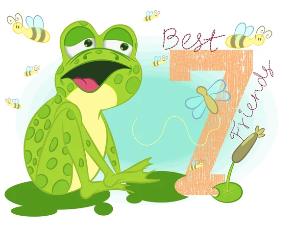 küçük kurbağa wifht arı illüstrasyon vektör.