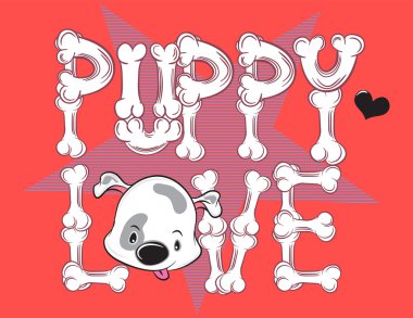 sevimli köpek metin çocukluk aşkı arka plan illüstrasyon vektör.