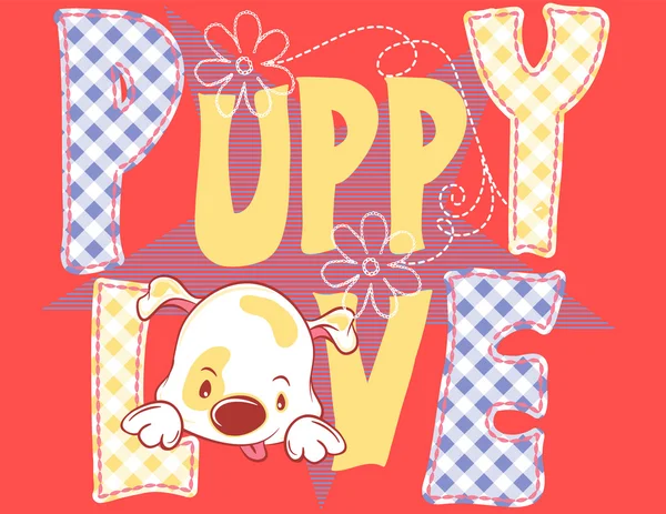 Illustration vector of cute dog with text puppy love background. — Stock Vector