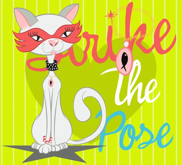 Illustration vecteur de chat mignon avec antifas et collier en diamant pour chemises imprimées . — Image vectorielle