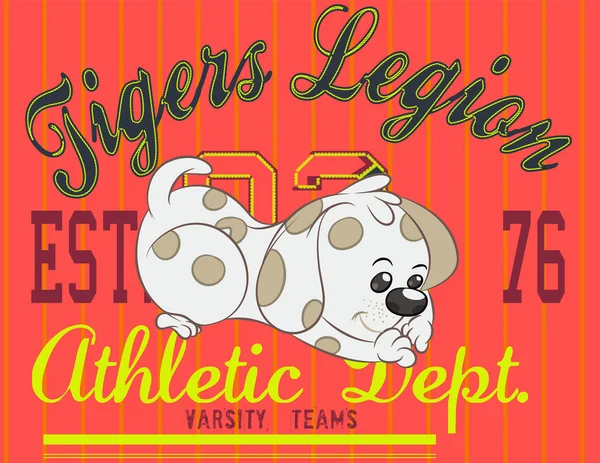 Atletische afdeling met leuke hond - vectorillustraties voor kinderen slijtage in aangepaste kleuren — Stockvector