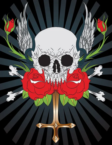 Ilustratorzy wektor czaszki z różami. — Wektor stockowy