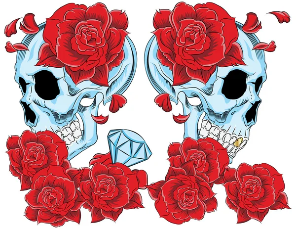 Ilustración vector de cráneo con rosas . — Archivo Imágenes Vectoriales