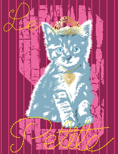 Lindo vector gato con corona — Vector de stock