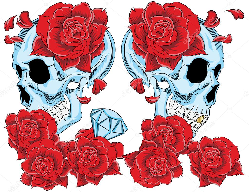 Ilustration vector of skull with roses.