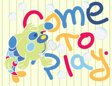 sevimli balık köpek metinle illüstrasyon vektör.