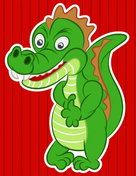 Happy green crocodile is smiling while presenting making a presentation gesture — Stock Vector