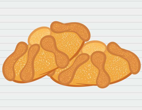 Offering as part of the celebration of the day of the dead in Mexico "Dia de muertos" with bread "Pan de Muerto" chocolate and amaranth skulls and flowery in background.