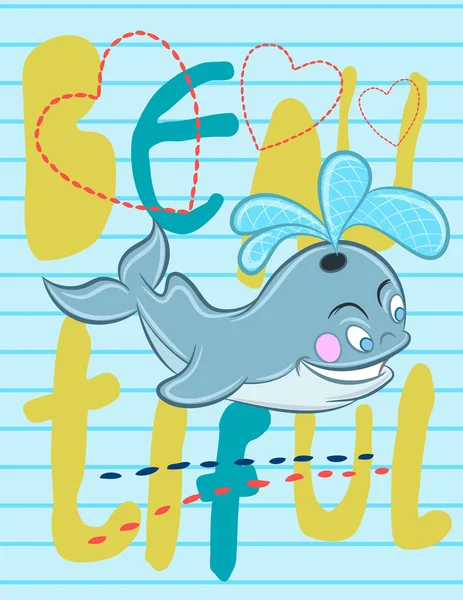 Illustratie vector van schattige baby walvis met tekst. douche kaart ontwerp. — Stockvector