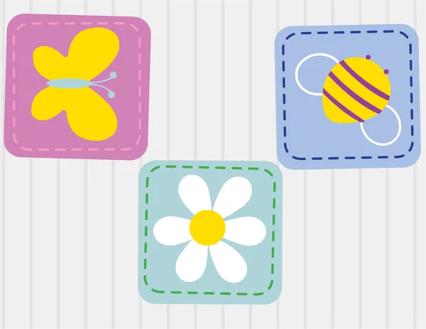 Oiseaux de dessin animé mignons sur les fleurs dans le vecteur. Carte florale élégante. Fond d'été aux couleurs vives . — Image vectorielle