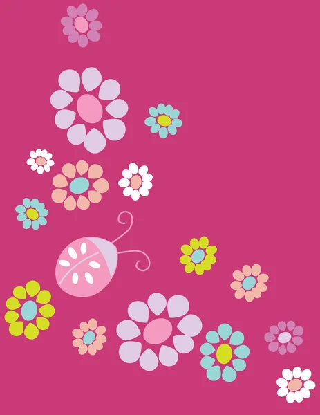 Cute cartoon vogels over bloemen in vector. stijlvolle floral kaart. zomer achtergrond in felle kleuren. — Stockvector